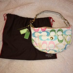 Coach White Scribble C Small Hobo Bag